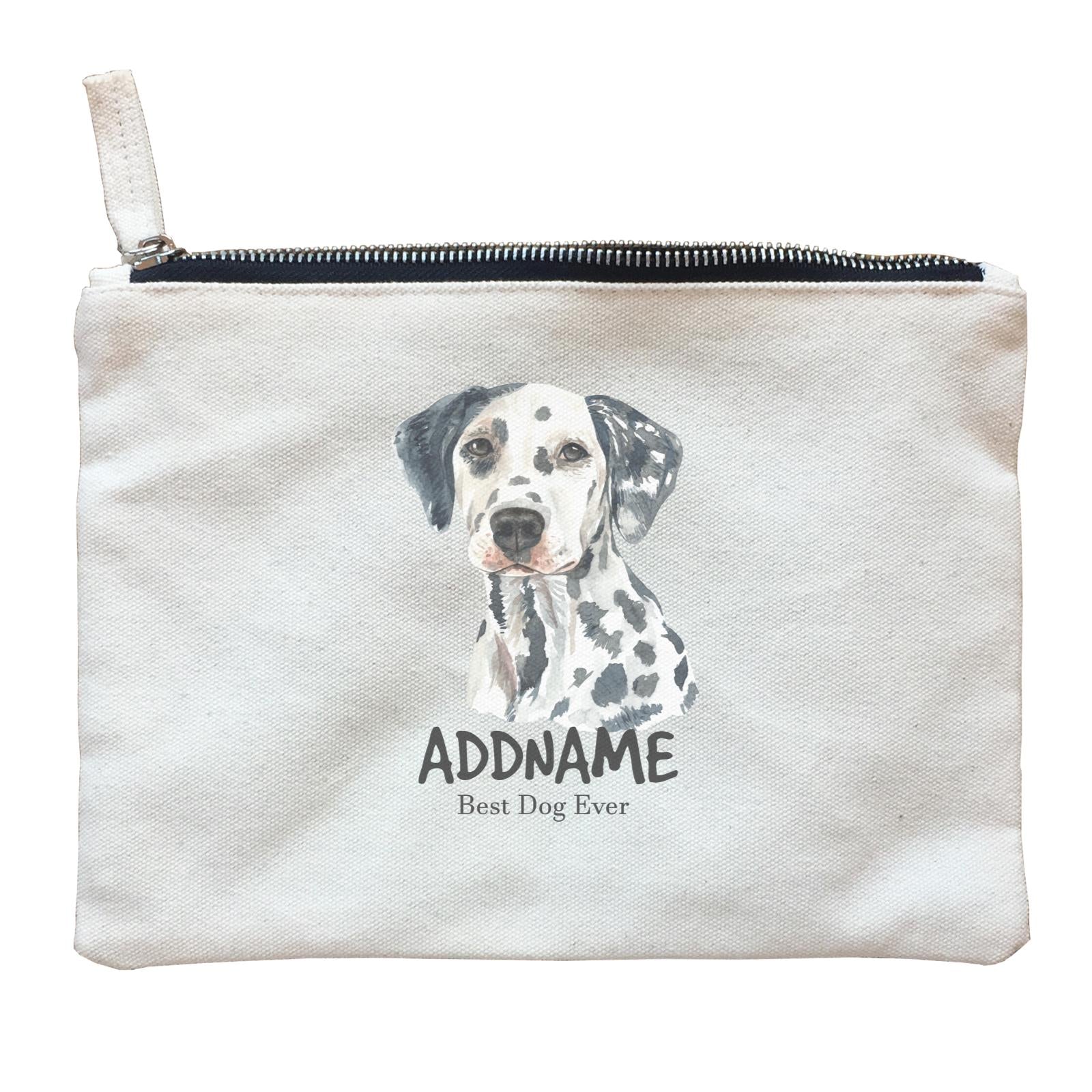 Watercolor Dog Dalmatian Front Best Dog Ever Addname Zipper Pouch