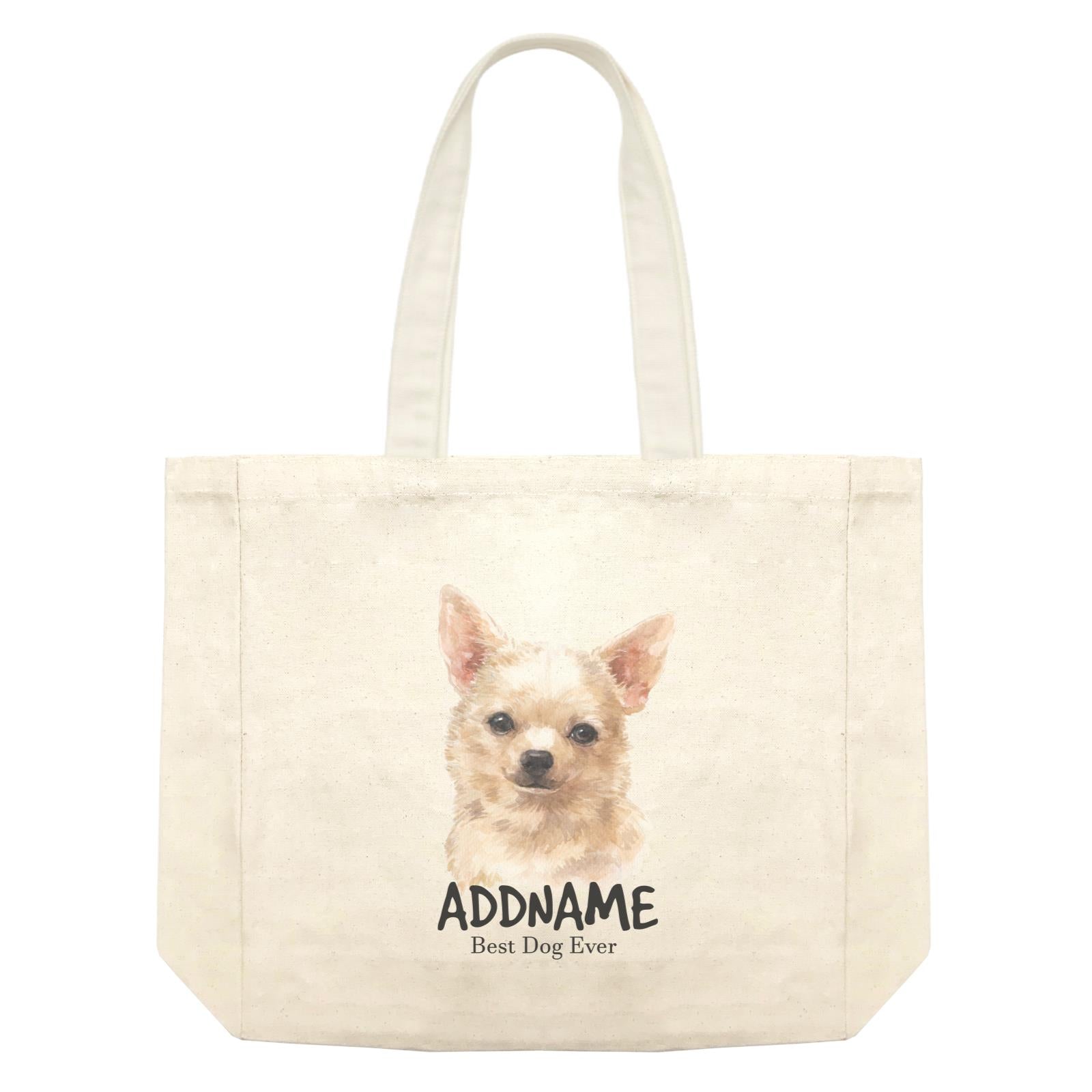 Watercolor Dog Chihuahua Brown Best Dog Ever Addname Shopping Bag