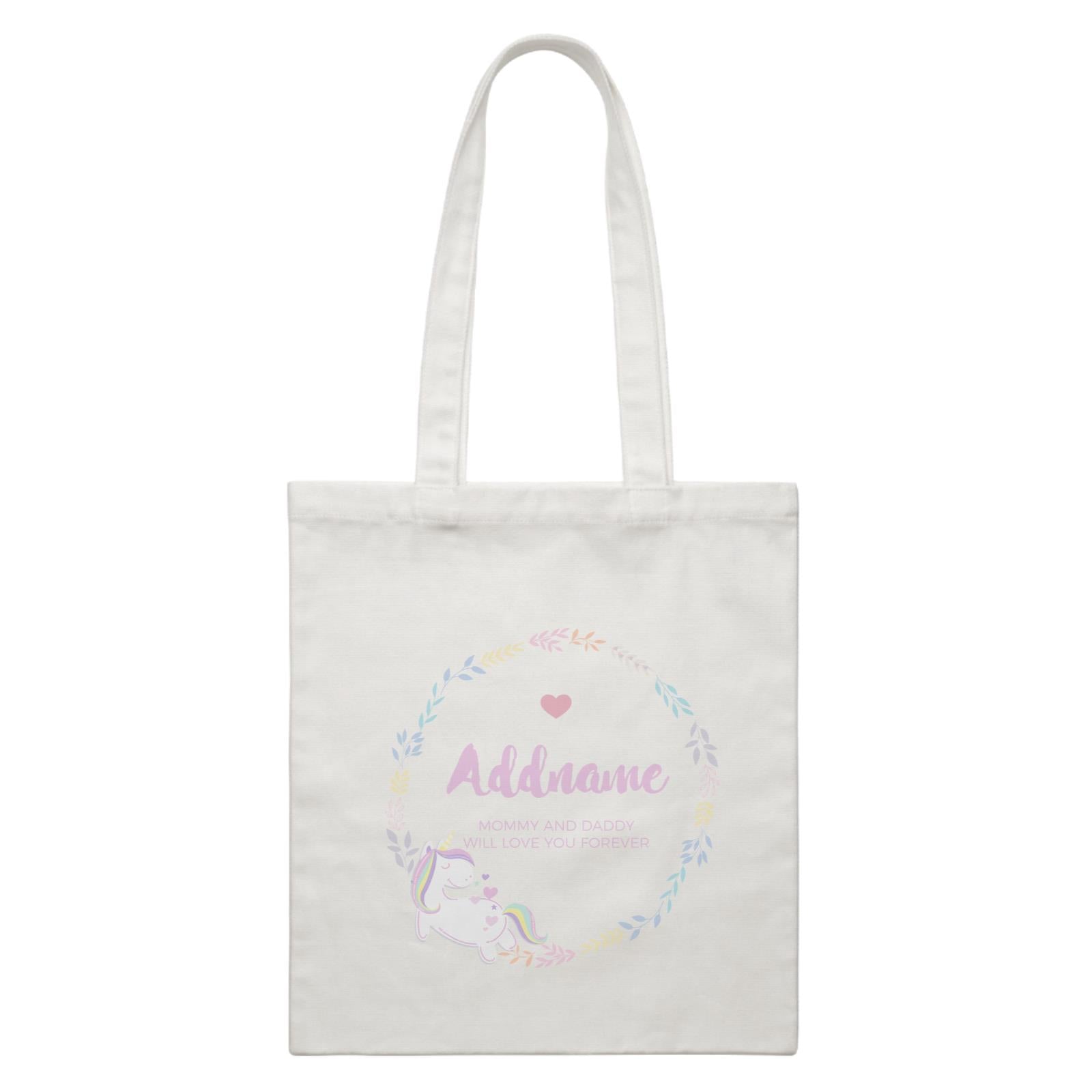 Pastel Colours Leaf Wreath with Unicorn Personalizable with Name and Text White Canvas Bag