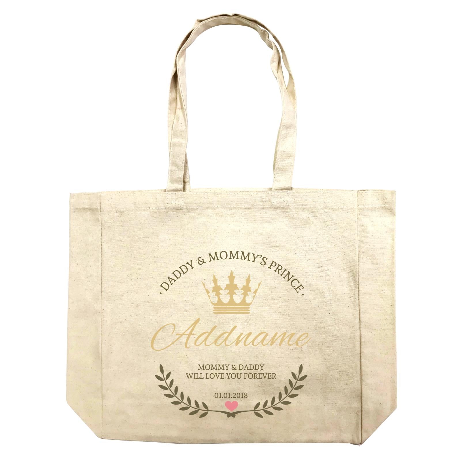 Daddy and Mommy's Prince with Crown Wreath Personalizable with Name Text and Date Shopping Bag