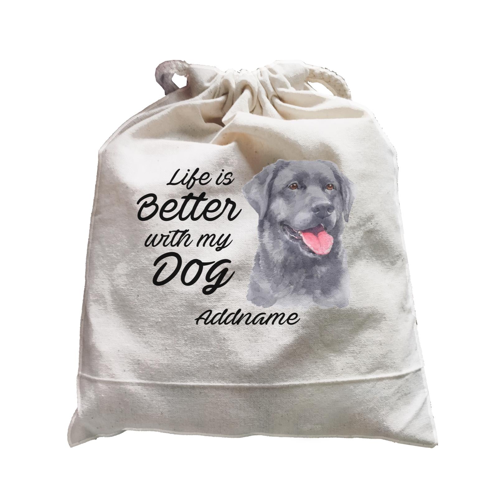 Watercolor Life is Better With My Dog Labrador Black Addname Satchel