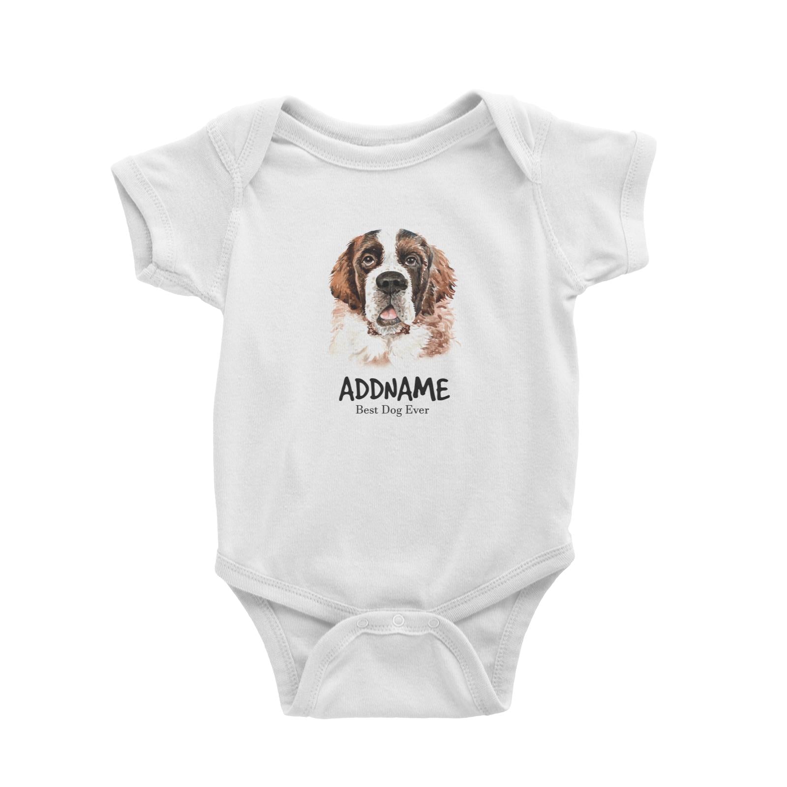 Watercolor Dog Saint Bernard Front Best Dog Ever Addname Baby Romper