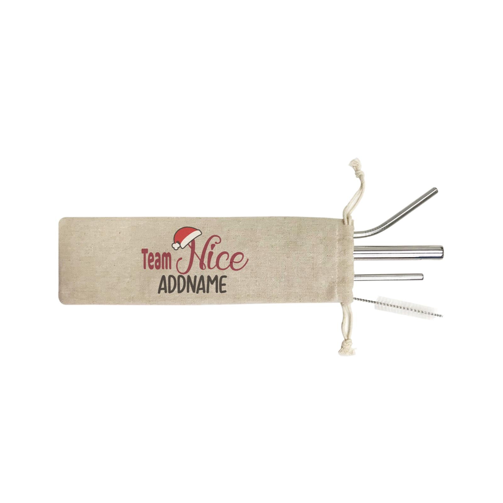 Xmas Team Nice SB 4-in-1 Stainless Steel Straw Set In a Satchel