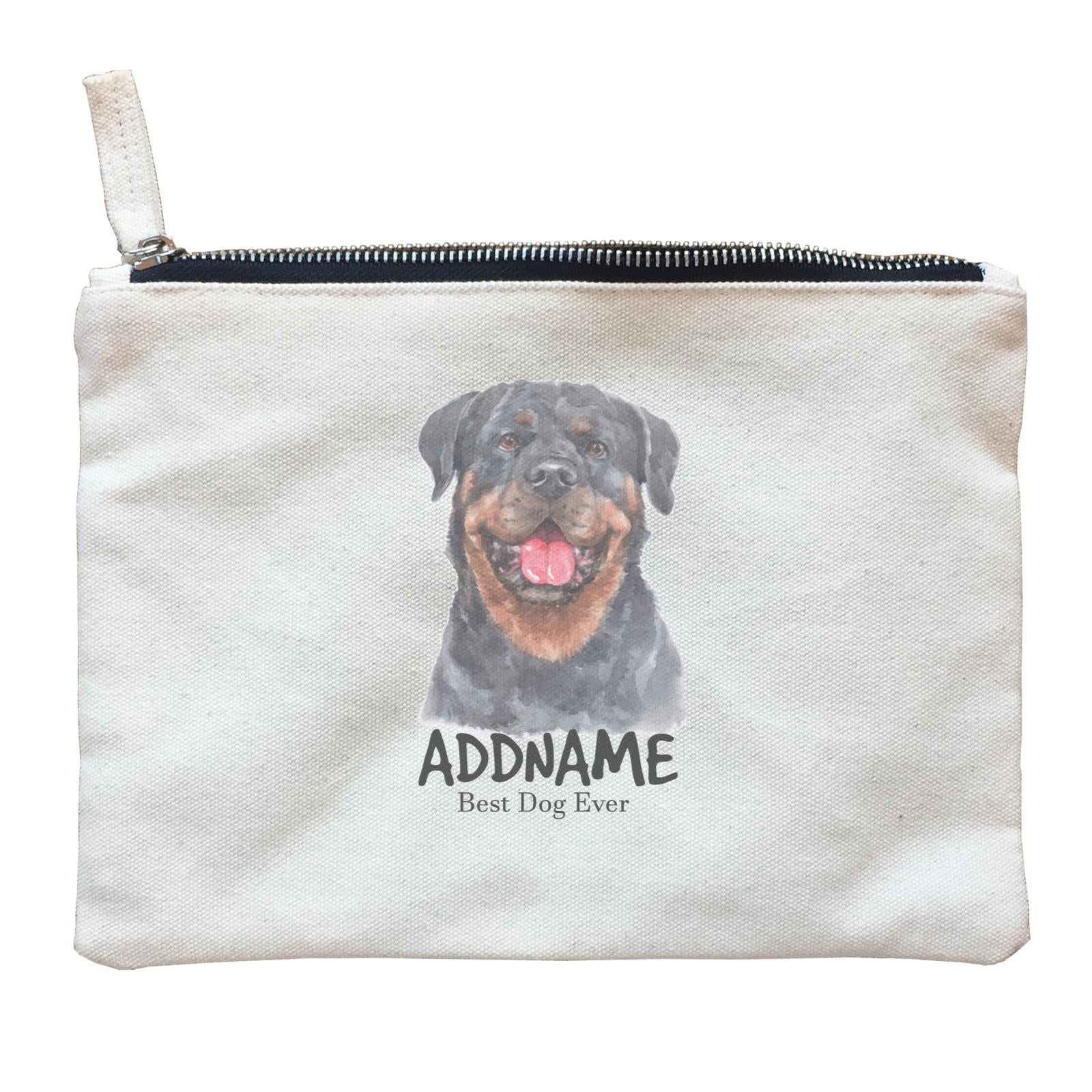 Watercolor Dog Rottweiler Front Best Dog Ever Addname Zipper Pouch