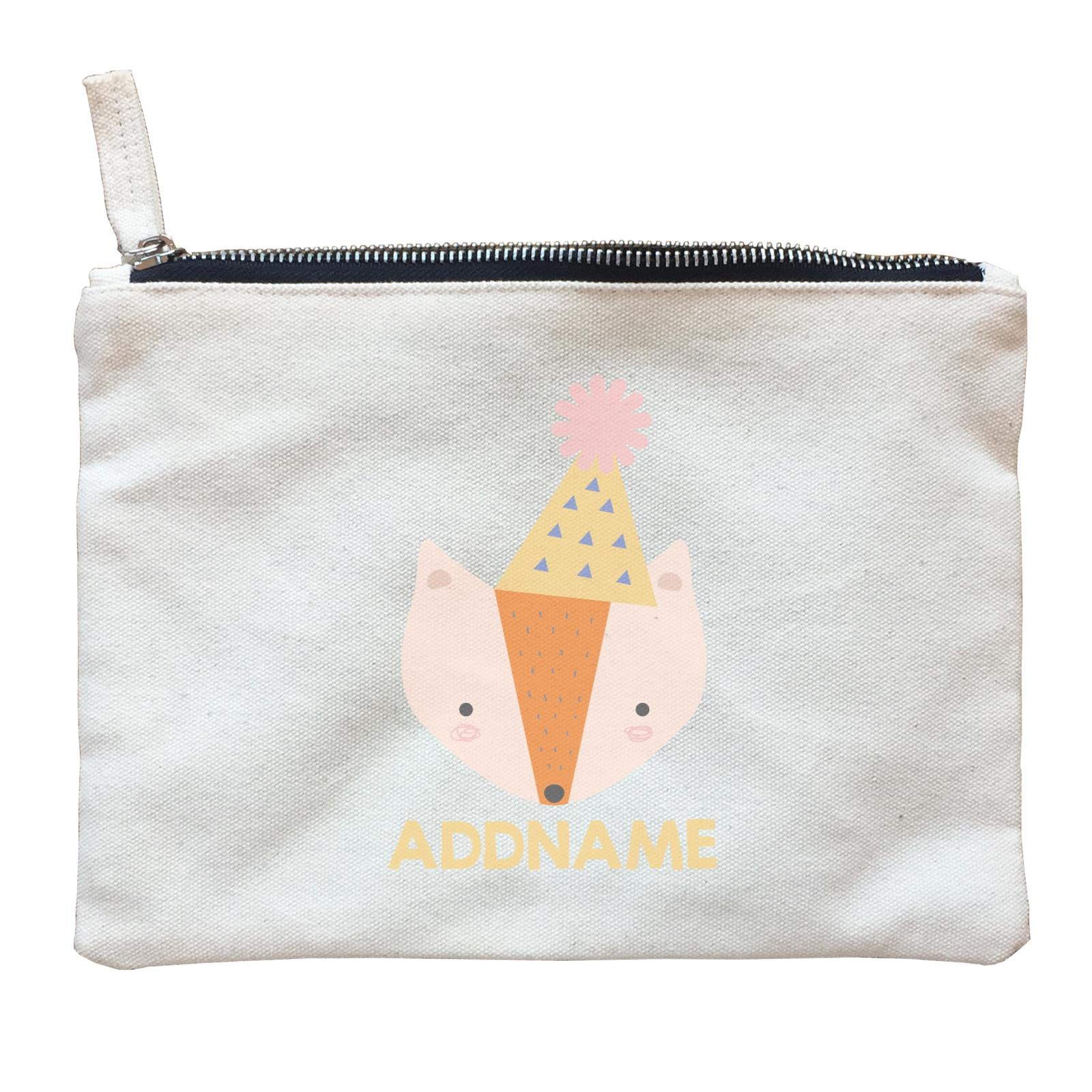 Cute Fox with Party Hat Birthday Theme Zipper Pouch