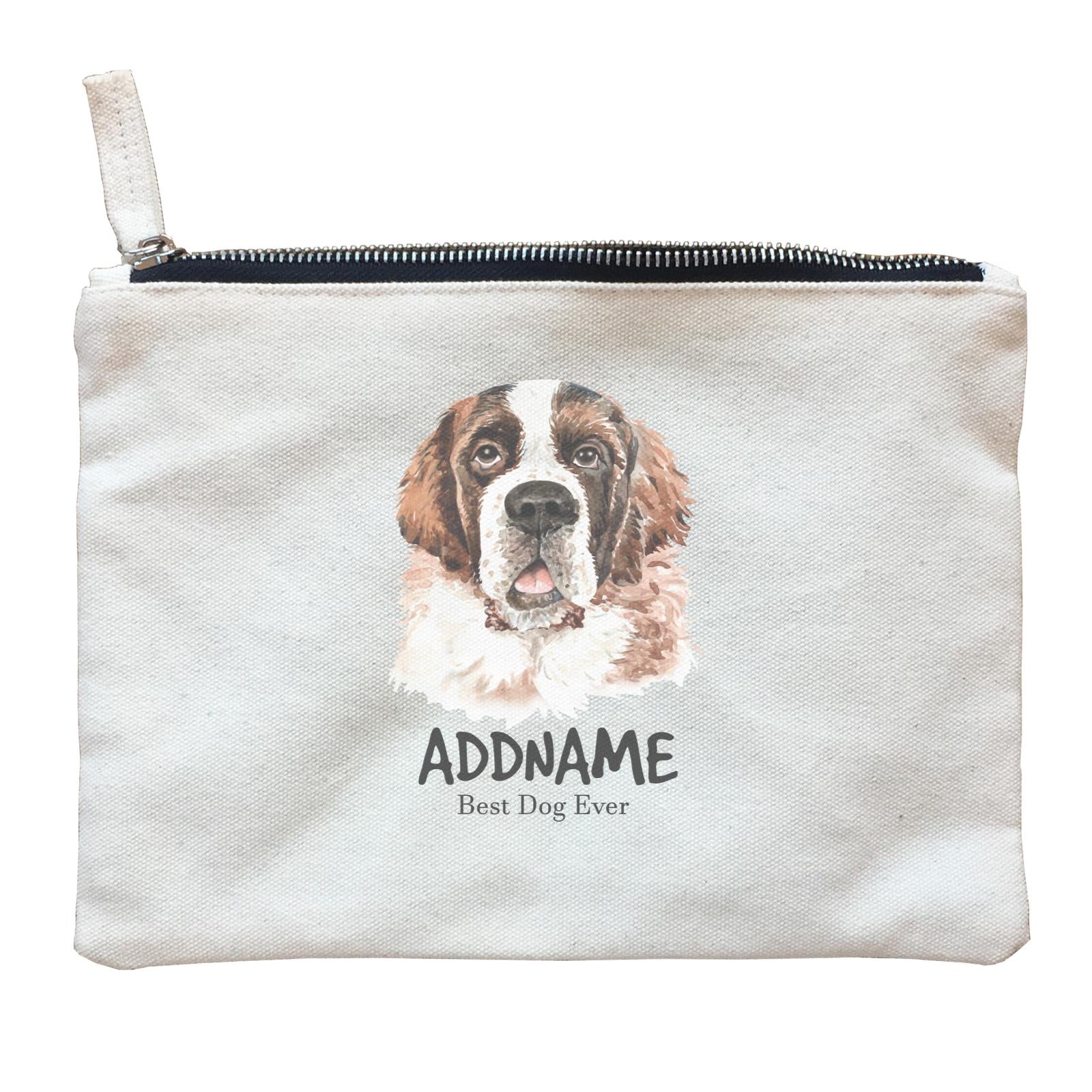 Watercolor Dog Saint Bernard Front Best Dog Ever Addname Zipper Pouch