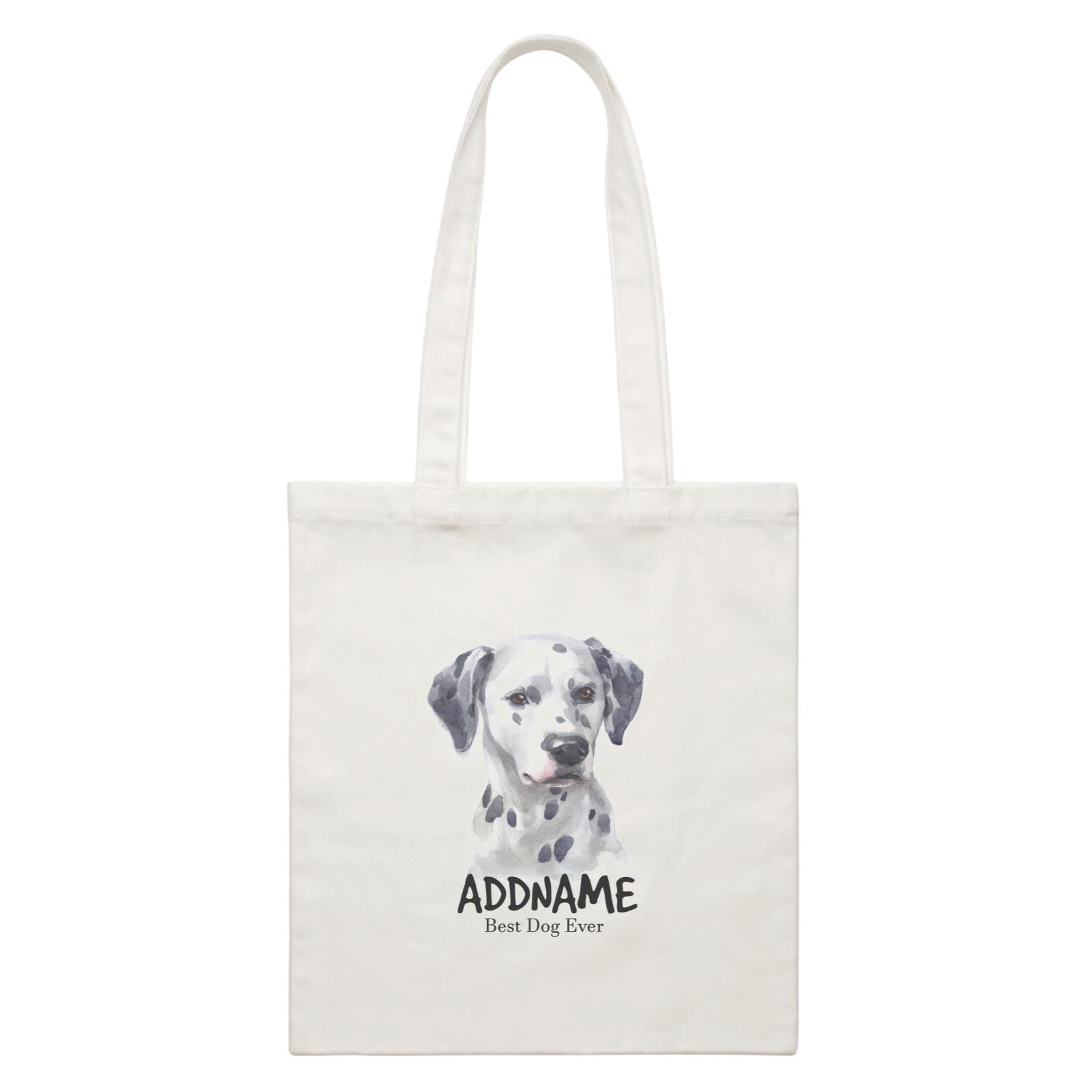 Watercolor Dog Dalmatian Best Dog Ever Addname White Canvas Bag