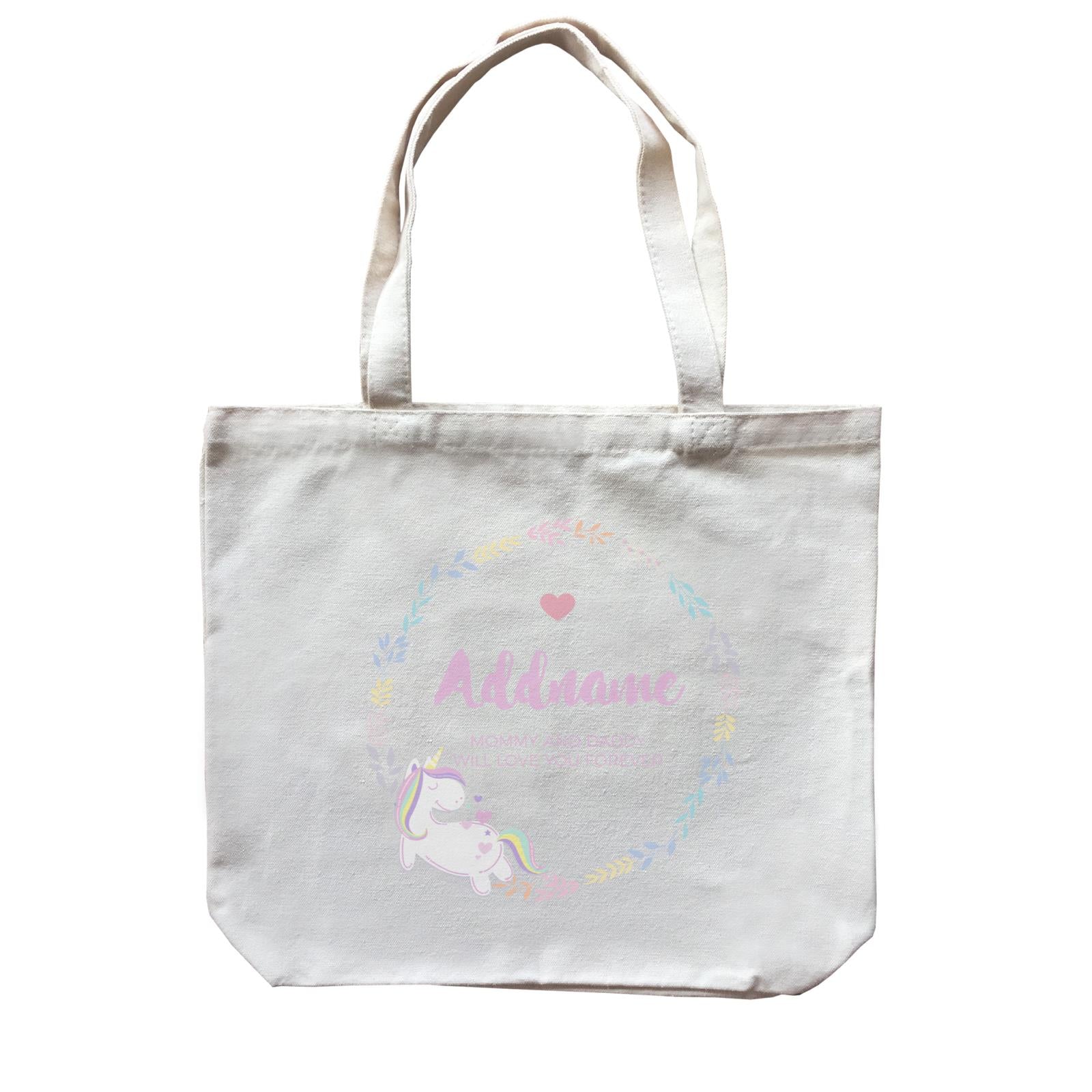 Pastel Colours Leaf Wreath with Unicorn Personalizable with Name and Text Canvas Bag