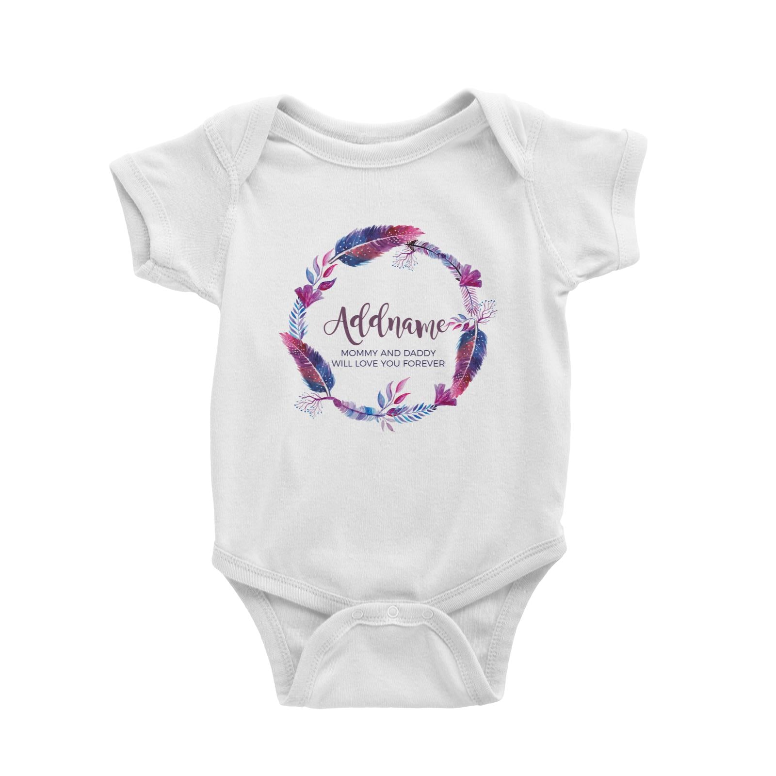 Purple Feather Wreath Personalizable with Name and Text Baby Romper