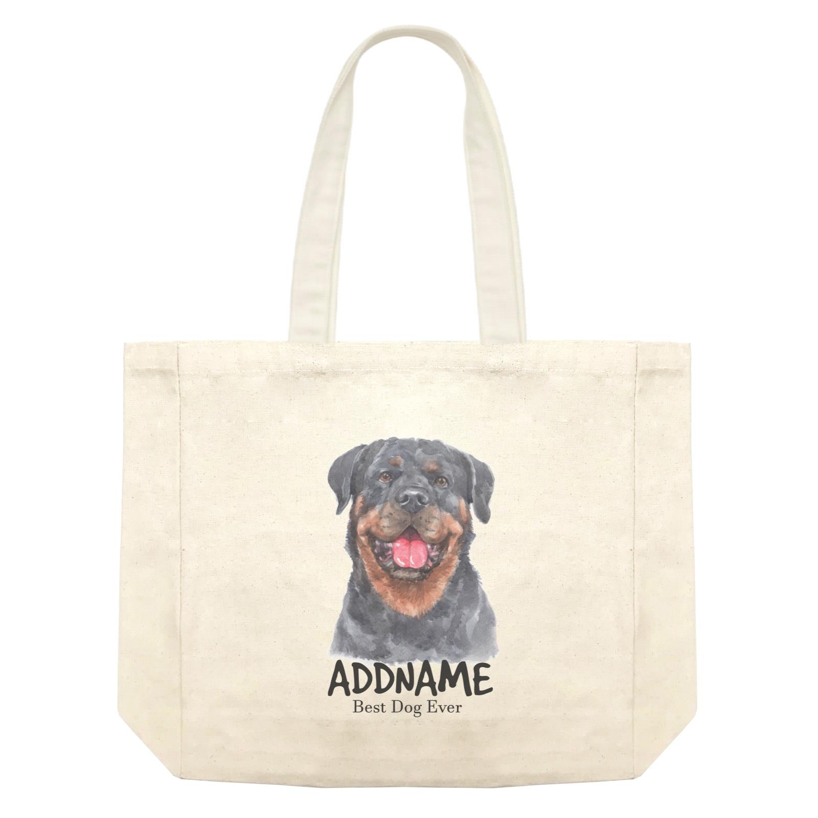 Watercolor Dog Rottweiler Front Best Dog Ever Addname Shopping Bag