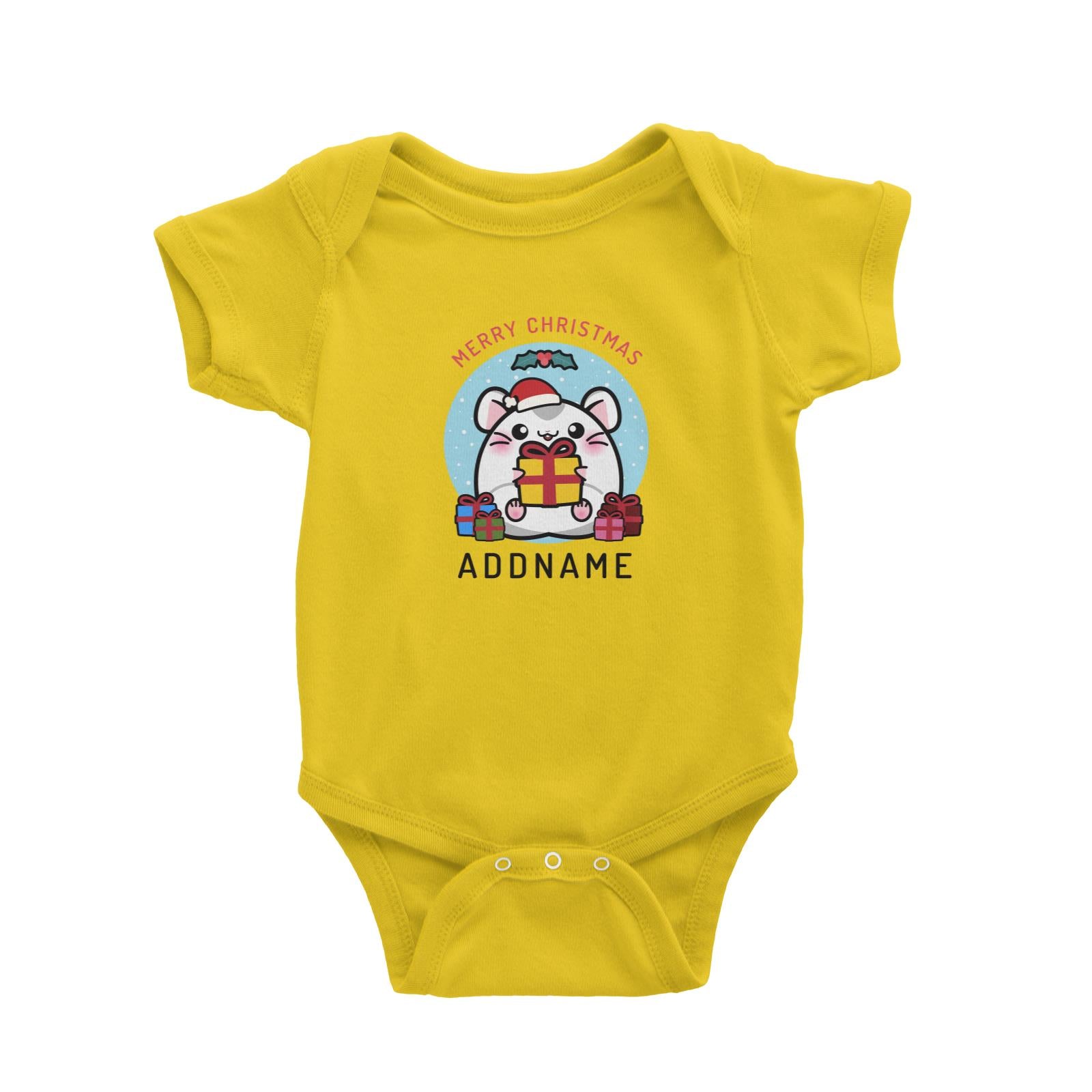 Merry Christmas Cute Santa Boy Hamster with Gifts Baby Romper