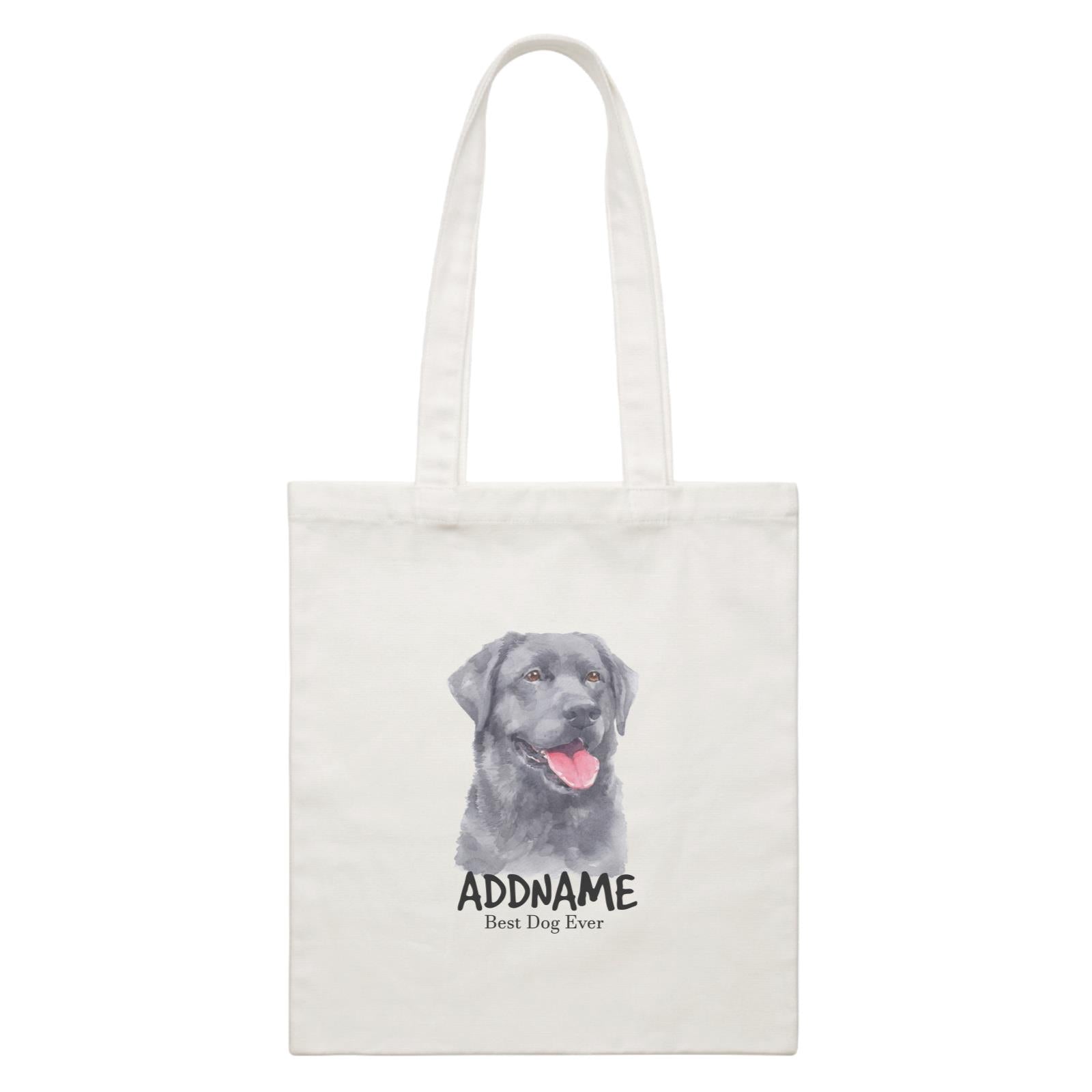 Watercolor Dog Labrador Black Best Dog Ever Addname White Canvas Bag