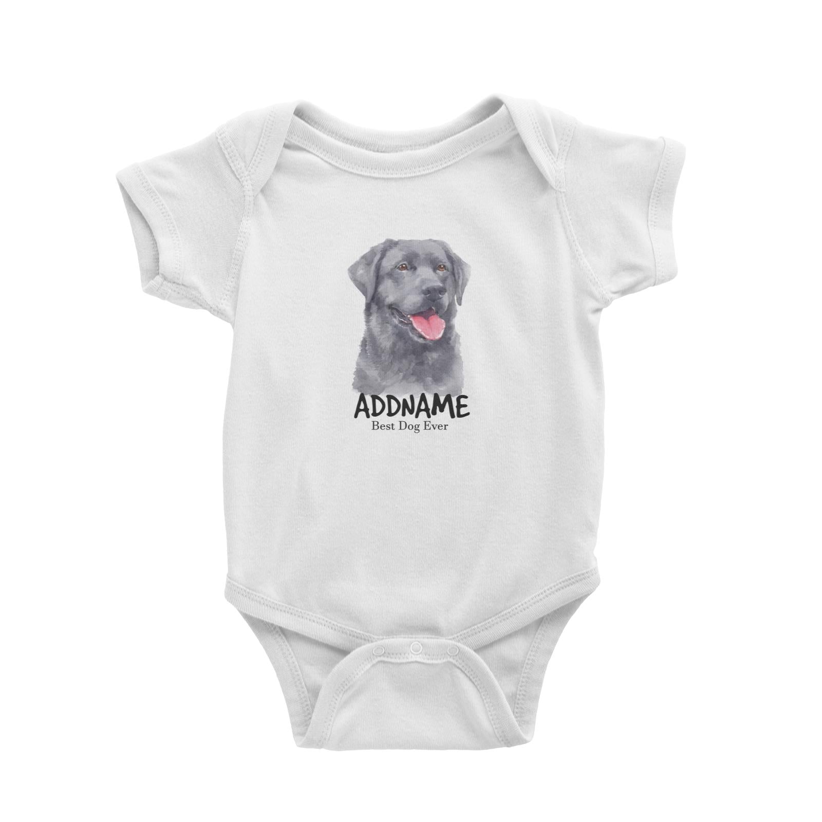 Watercolor Dog Labrador Black Best Dog Ever Addname Baby Romper