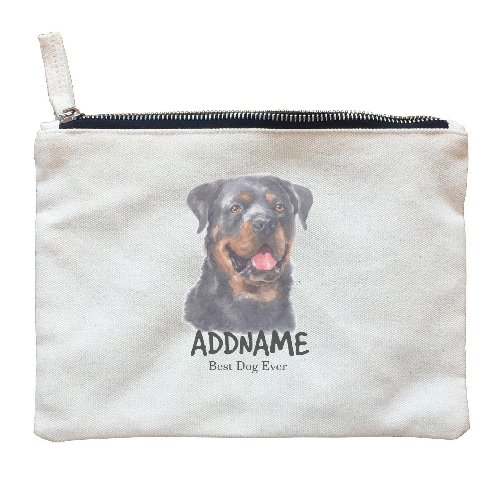 Watercolor Dog Rottweiler Smile Best Dog Ever Addname Zipper Pouch