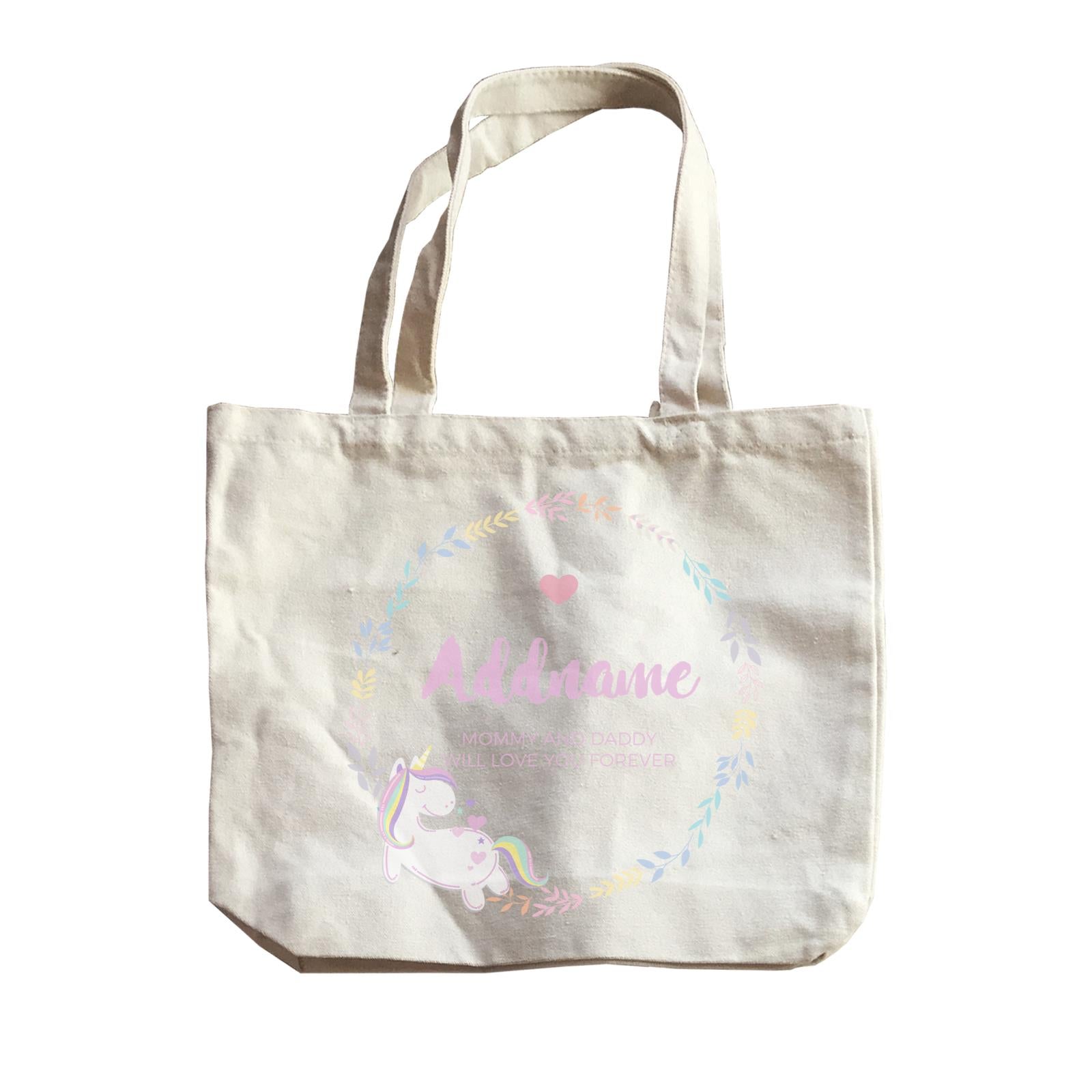 Pastel Colours Leaf Wreath with Unicorn Personalizable with Name and Text Canvas Bag