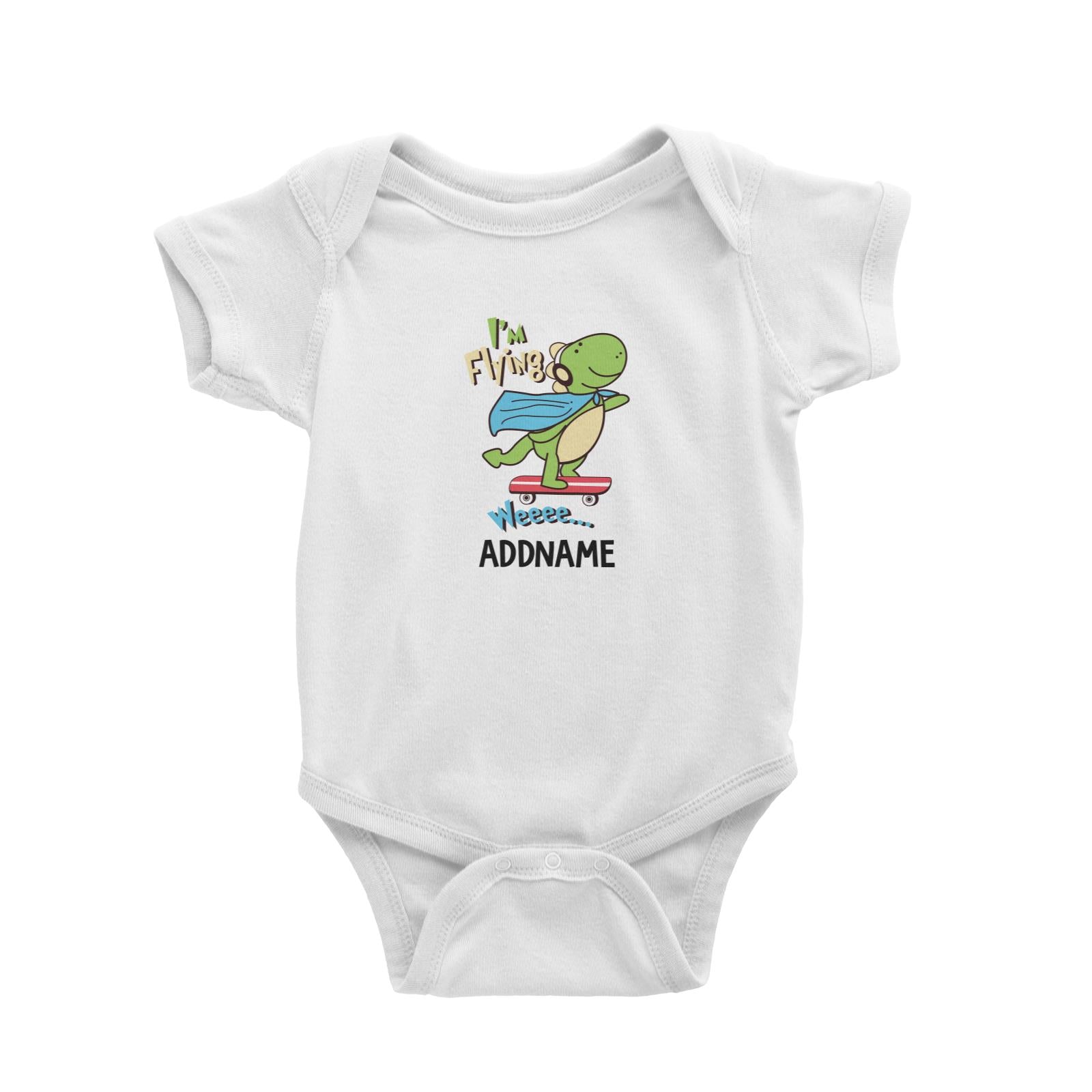 Cool Vibrant Series I'm Flying Dinosaur on Skateboard Addname Baby Romper [SALE]